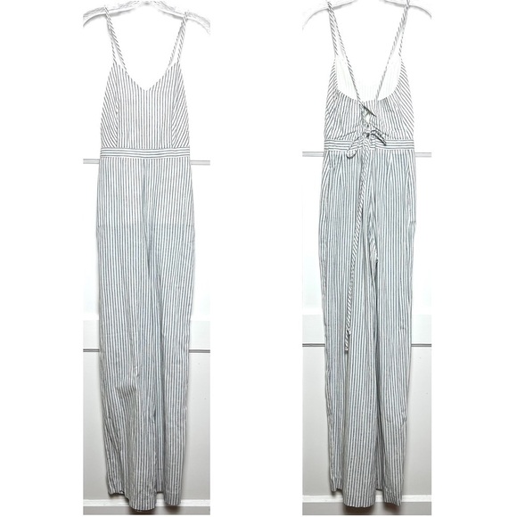 MAJE‎ Striped Crisscross Corset Back Sleeveless Wide Leg Eva Longoria Jumpsuit 4 - Picture 7 of 10